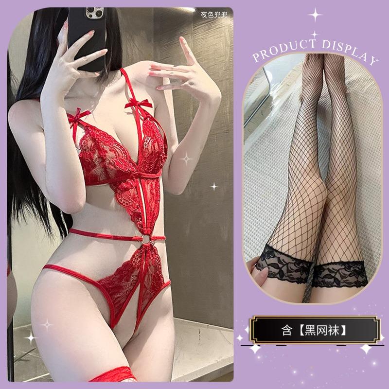 Sexy underwear Sexy lace pajamas Open file one-piece hot free hollow perspective temptation uniform suit
