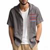 Summer Men's Lightweight Pocketed Breathable Linen Loose-Fit Hooded Cardigan Short-Sleeved Shirt