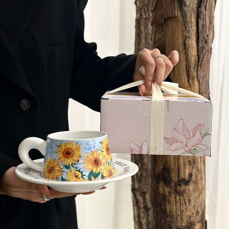 Design Premium Sunflower Coffee Cup and Saucer Set Girls Birthday Gift Ceramic Latte Cup Souvenir