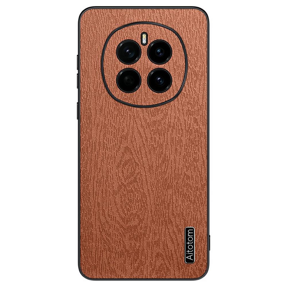 For Honor Magic7 5G Case Wood Texture PU Leather Coated PC+TPU Phone Cover