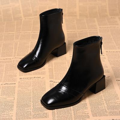 New Style High-heeled Square-toe Short Boots for Women, Rare and Chunky Heels Shoes.