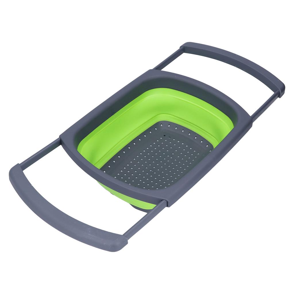 Green Foldable Drain Basket Silicone Collapsible Fruit Vegetable Wash Strainer Basket for Home Kitchen