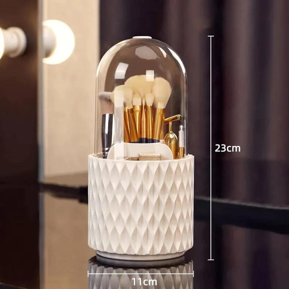 360° Rotating Makeup Brush Storage Rack - Multifunctional Cosmetic and Beauty Tool Organizer with Rotating Rack and Lid