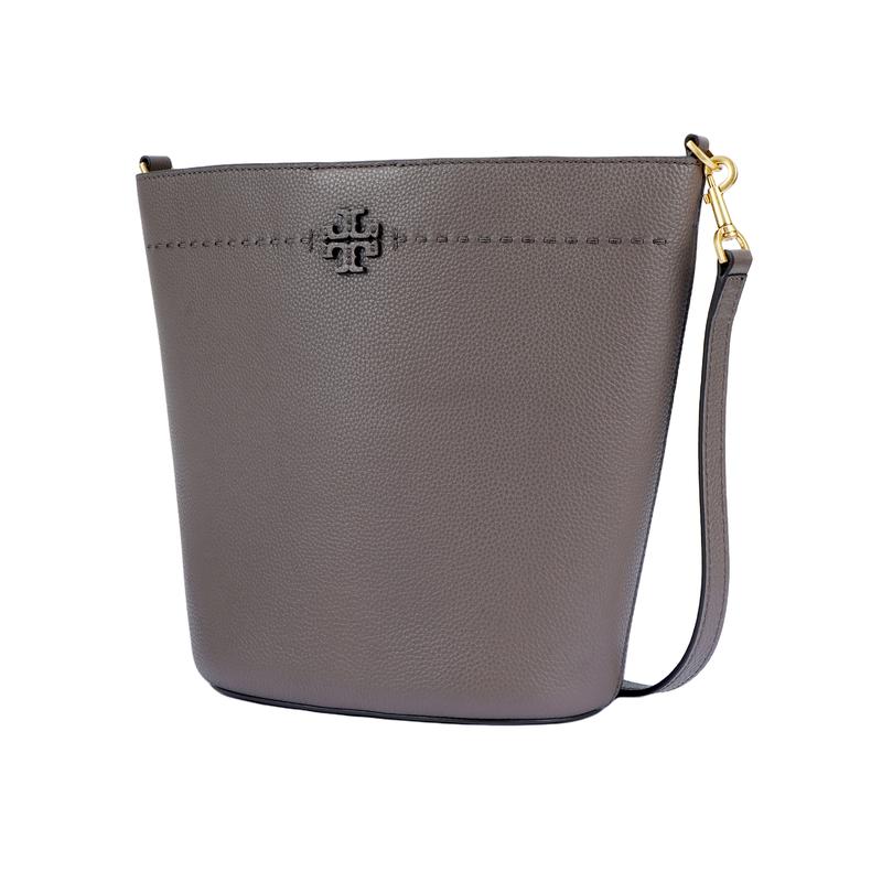 TORY BURCH Tang Liboqi McGraw's iconic double TLogo adjustable and detachable cross-body strap pebbled leather bucket bag hand-held 143544-963
