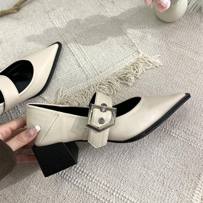 2025 spring and autumn new retro pointed Mary Jane small leather shoes British and Korean version loafers thick heels children