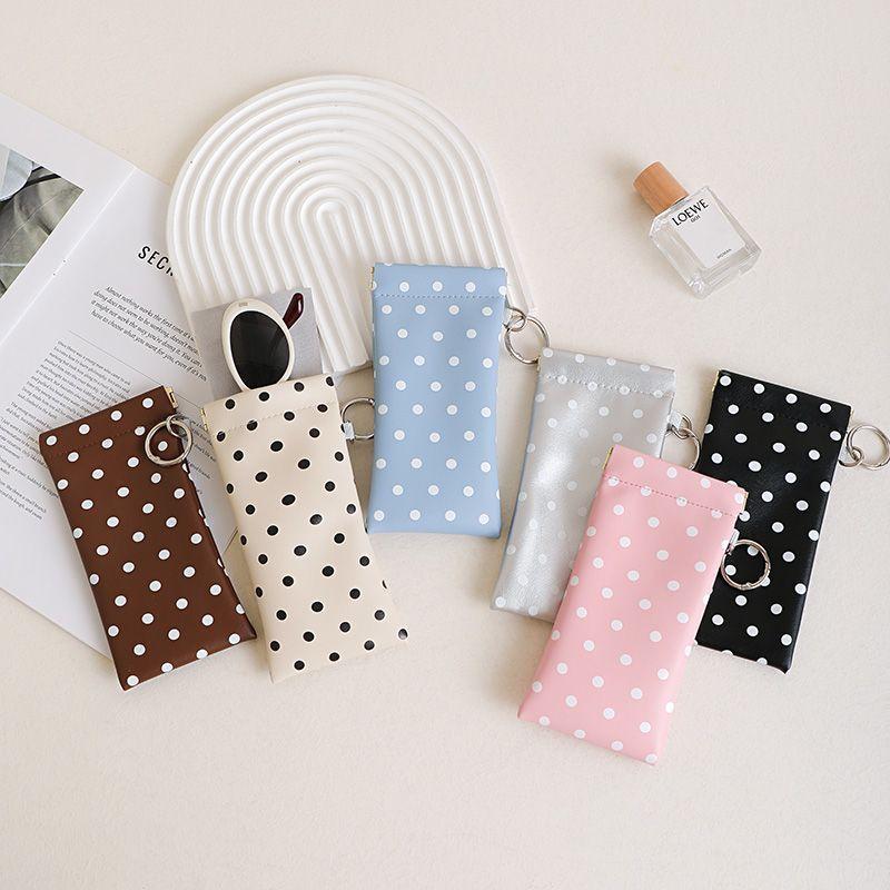 Polka Dot Eyeglass Pouch with Keychain Portable Anti-Scratch Glasses Case for Students School Daily Carry