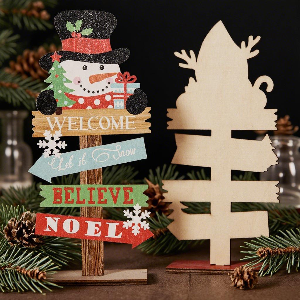 Youqi Christmas Wooden Ornaments: Faceless Old Man, Snowman, and Reindeer Festival Decorations for Desktop