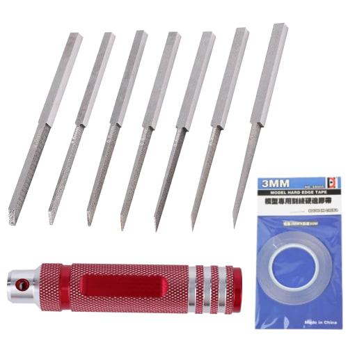 Anopono Carving Chisel, Line Scriber, Chisel, 7-Piece Guide Tape Set (Red Guide Tape)