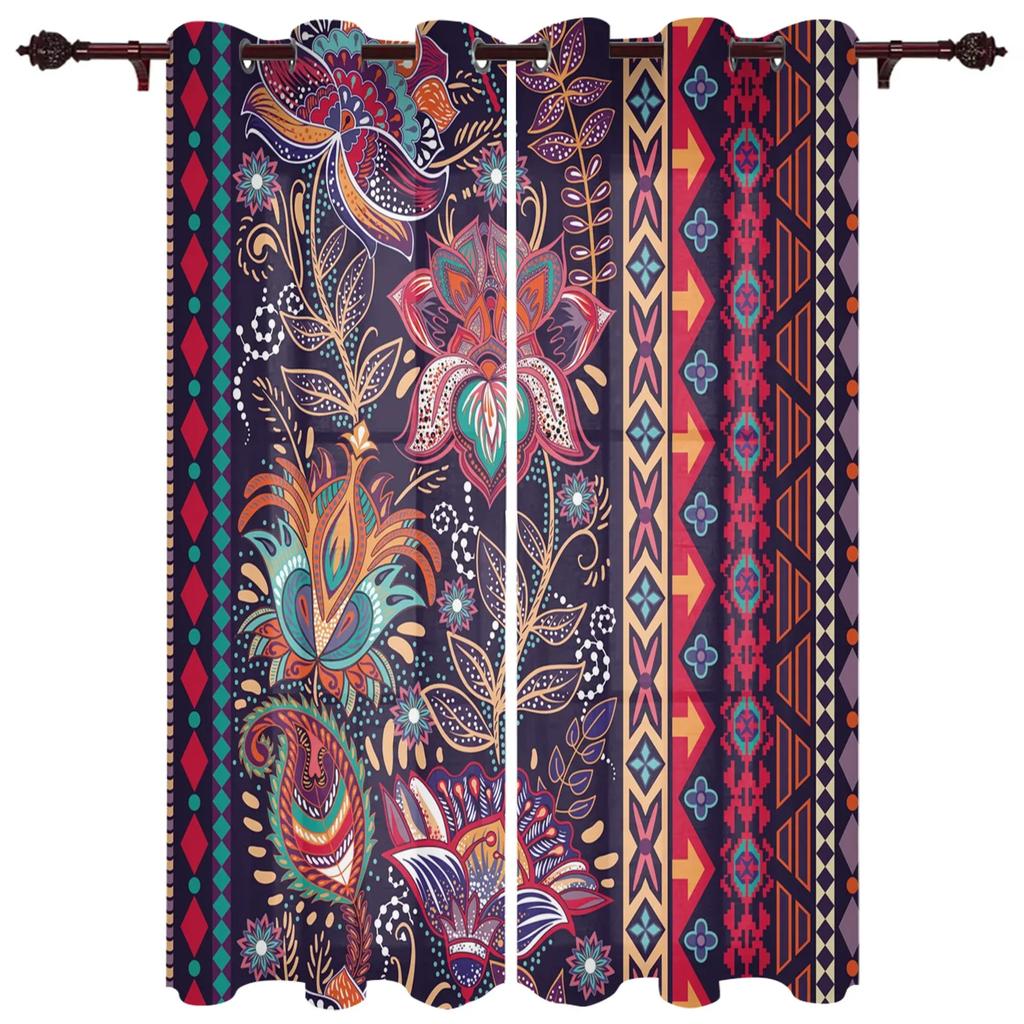 Indian Flowers Window Curtains Home Decoration Living Room Curtains Custom Window Treatments Drapes Cortinas For Kitchen Bedroom