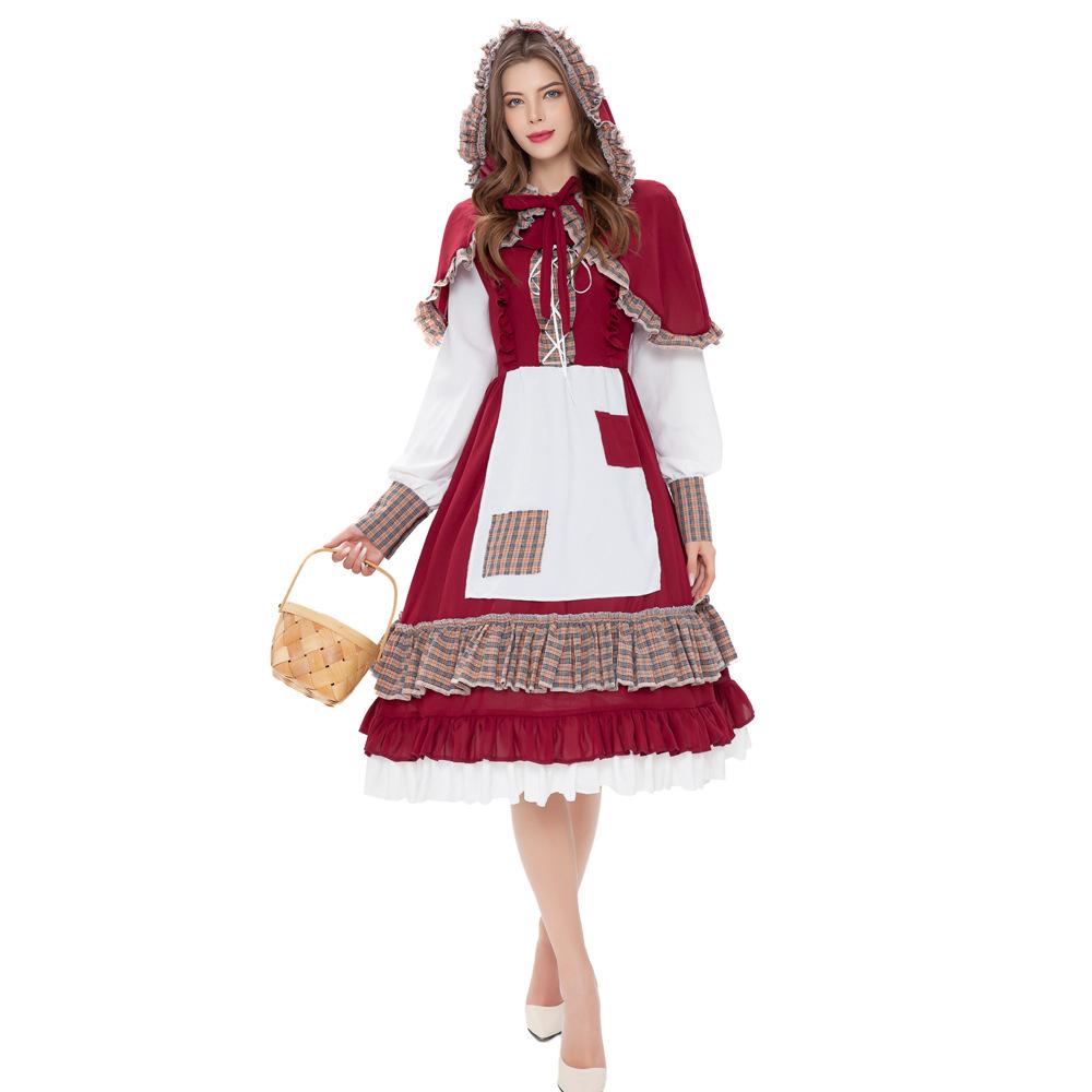 Adult Little Red Riding Hood cosplay costume, pastoral manor farm maid costume party costume XL