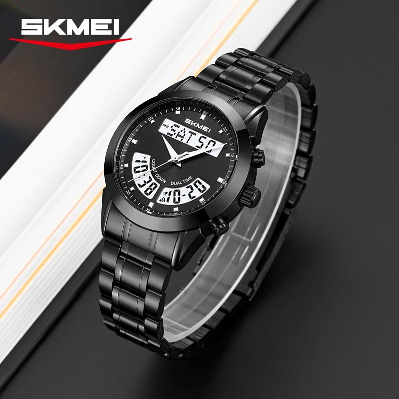 SKMEI 2445 Watch Brand Men's Electronic Quartz Luminous Alarm Clock Countdown Waterproof Stainless Steel Strap Men Digital Watch