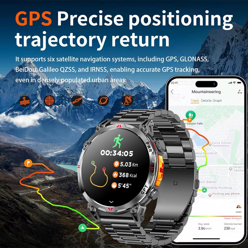 Outdoor GPS Sports Smart Watch Men Built in GPS Compass 5ATM Waterproof Bluetooth Call HD AMOLED Screen Fitness Smartwatch