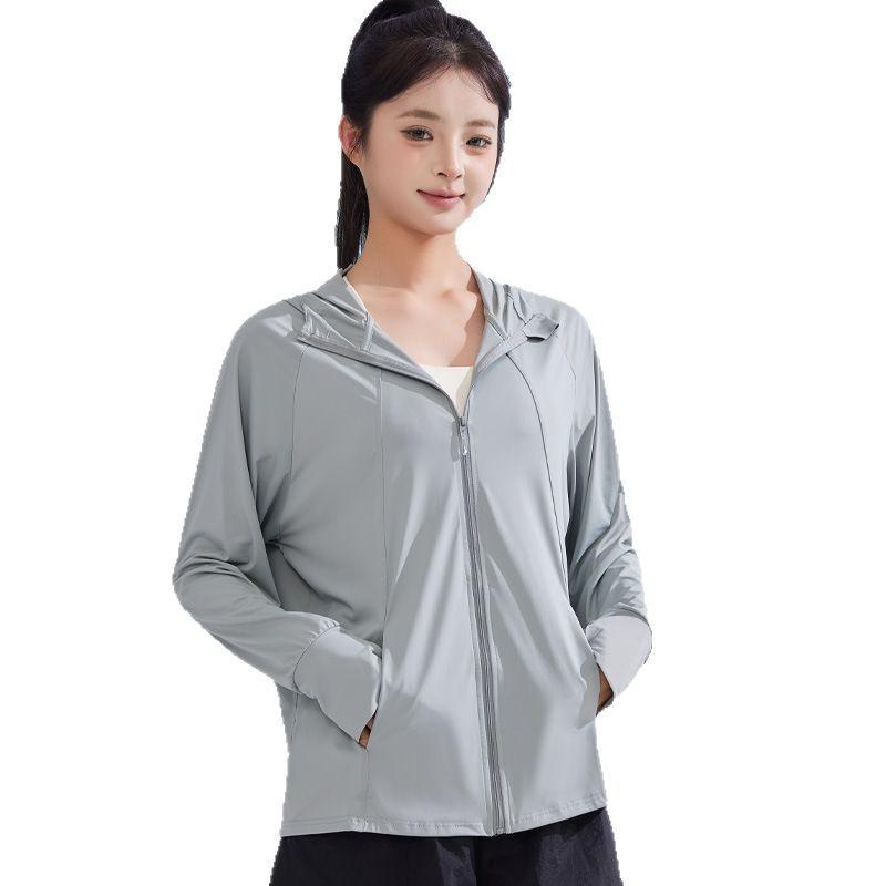 Women's Summer Plus Size Solid Color Loose Ice Silk Sun Protection Jacket Hooded Lightweight Breathable UV Coat