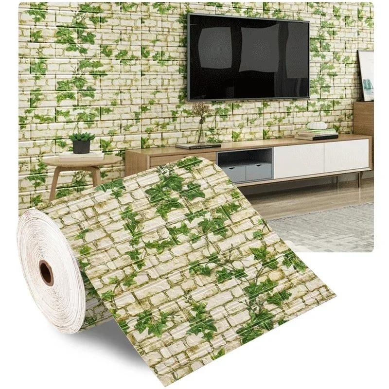 70cmx1/5/10m 3D Foam Self-Adhesive Wallpaper Waterproof Brick Wall Stickers Living Room Bedroom Wall Stickers Home Decoration