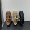 Carved Square Head Shallow Mouth Single Shoes Flat-soled Small Leather Shoes Niche Design Mary Jane Shoes Autumn