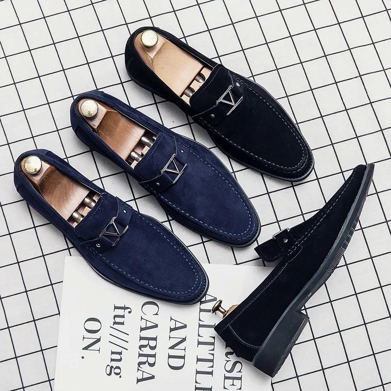 Fashion Classic Suede Loafers Men Flock Shoes Business Breathable Slip-On Casual Driving Shoes Evening Dress Men's Shoes Wedding Shoe