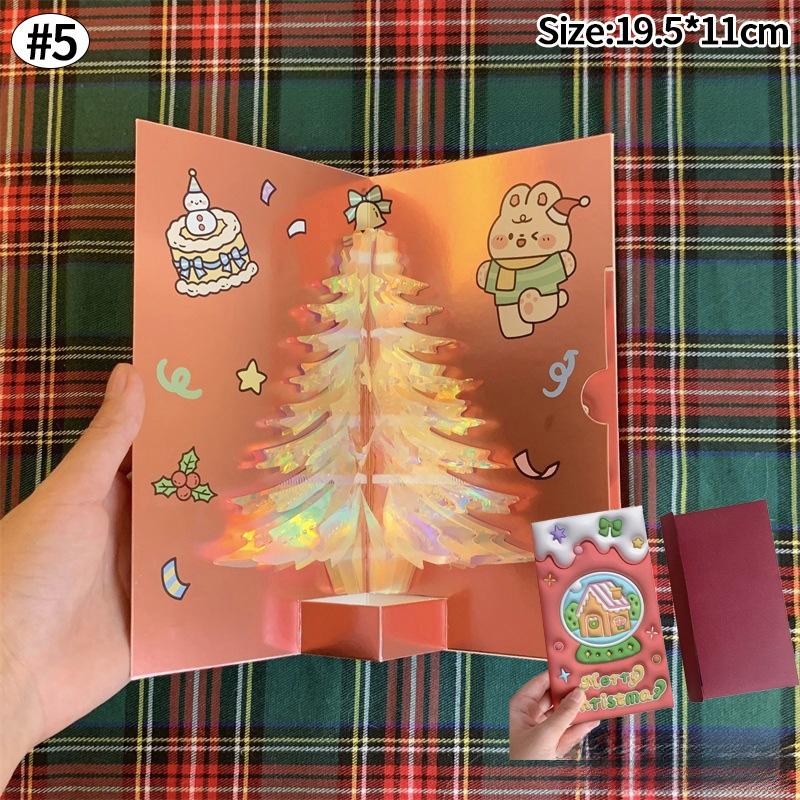 3D Christmas Tree Greeting Cards Desktop Decor Xmas Party Pop Up Card Postcard for Kids 2025 New Year Home Decoration Supplies