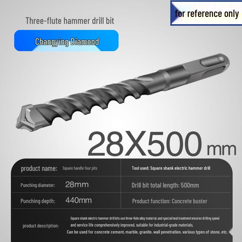 Three-Flute Round & Square Shank Drill Bit for Concrete, Cement, Rebar, Stone, Granite, Marble.