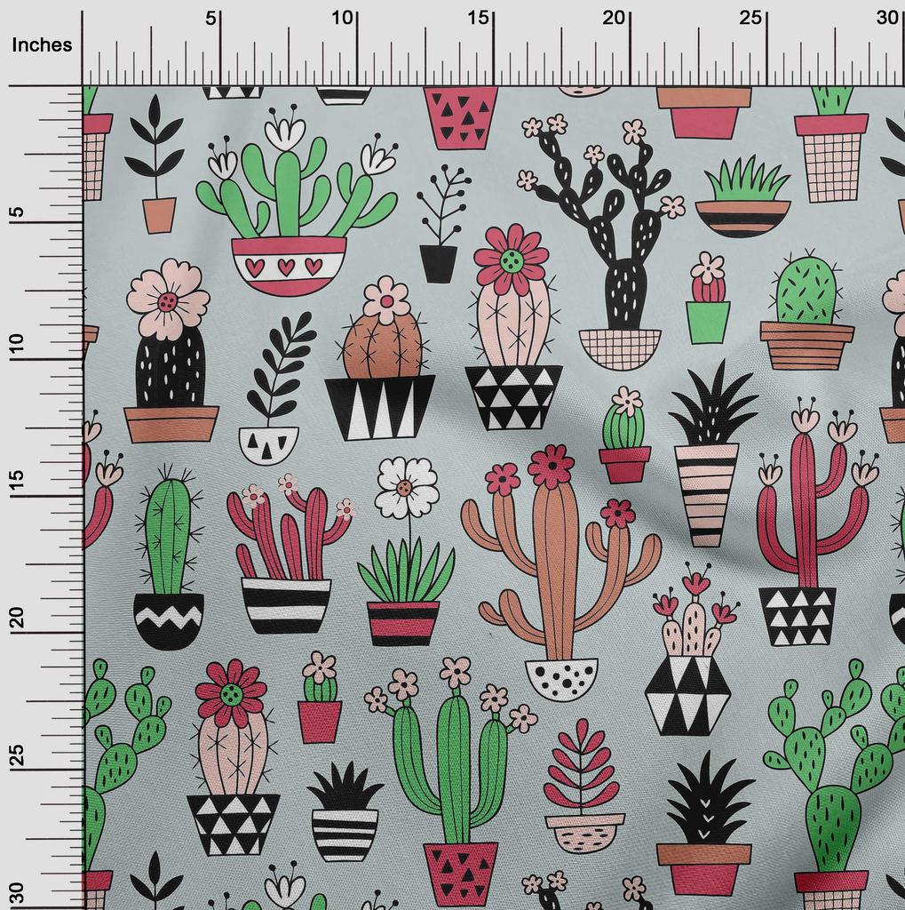 oneOone Cotton Flex Dusty Green Fabric Cactus Diy Clothing Quilting Fabric Print Fabric By Yard 40 Inch