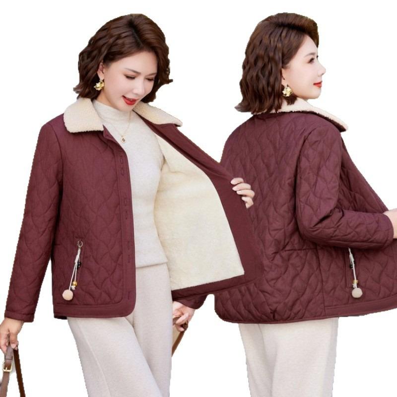 Winter cotton-padded clothes new lapel fashion versatile and light middle-aged and elderly women's velvet padded jacket
