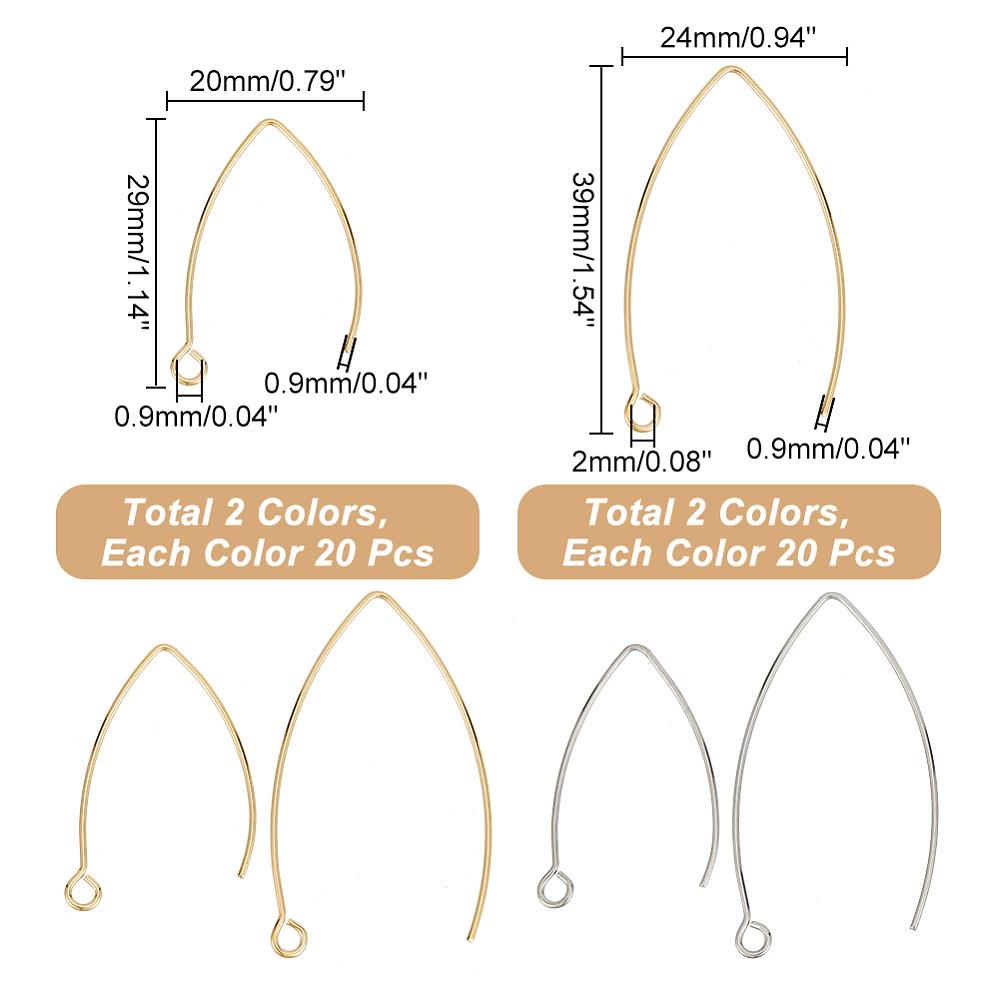 304 Stainless Steel Earring Hooks, with Horizontal Loop, Mixed Color, 80pcs/box