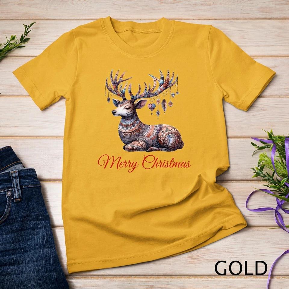 Vibrant Boho Reindeer Christmas Graphic Funny Christmas Shirt Unisex T-shirt 5 3XL