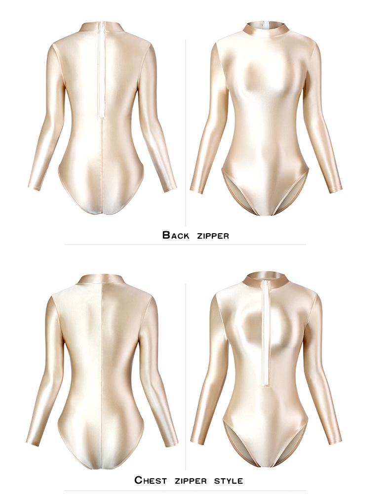 Solid Color High-Cut Rhythmic Gymnastics Leotard Ballet Dancewear - Women's Silky Luster One-Piece Swimsuit Base T-Shirt