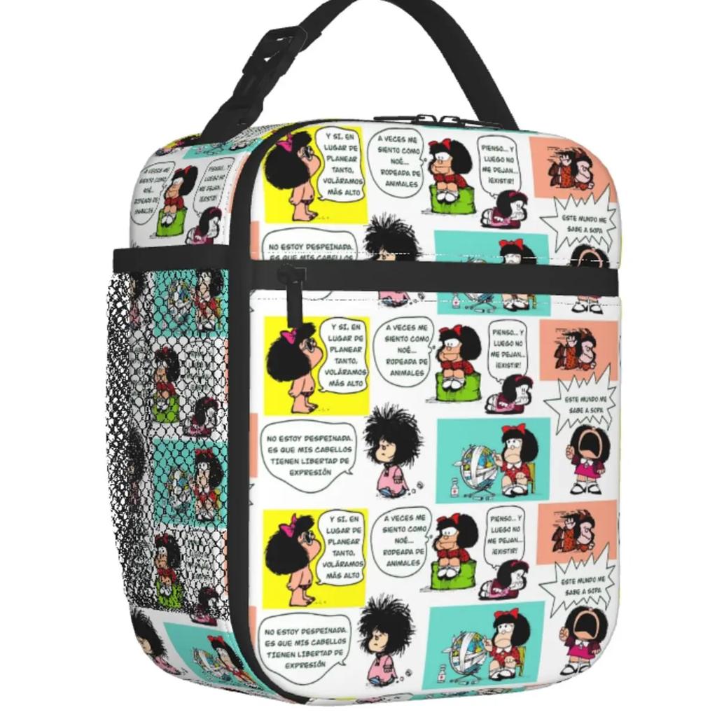 Funny Mafalda Insulated Lunch Bag for Women Resuable Quino Comic Cartoon Cooler Thermal Lunch Box Office Work School