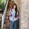 New Arrivals Open Run Women Loose Fit Nordic Pattern Long Sleeve Zip Up Knit