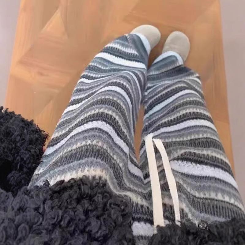 2025 Women's High Waist Retro Wool Striped Wide Leg Pants - Casual, Slimming, and Loose Fit