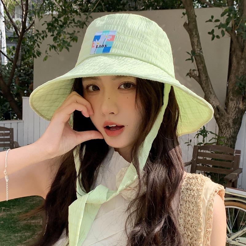 ins plaid wide edge strap bucket hat women's summer eaves UV protection double-sided sunscreen hat basin hat student