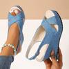 2024 NEW Shoes for Women Ankle Buckle Wedges Sandales Femmes Summer Denim Sandal Comfortable Thick Sole Sandalias Heels Women 43