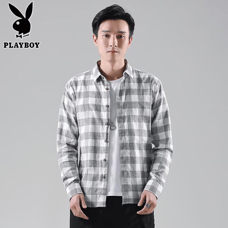 

PLAYBOY Men s 100% Cotton Plaid Long Sleeve Shirt 3XL
