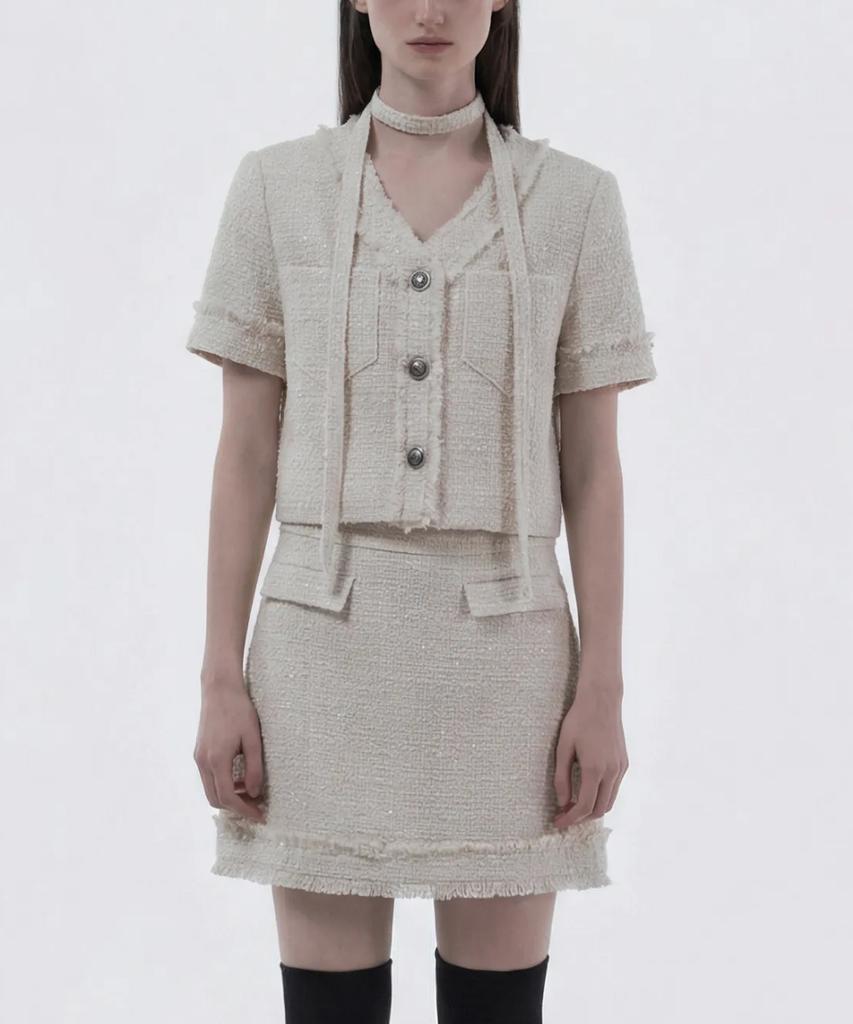 Mausolleum Fringed Tweed Skirt - Ivory