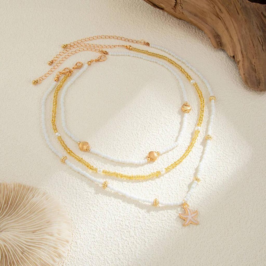 Ingemark 3Pcs/Set Boho Starfish Pendant Choker Necklace for Women Summer Beach Delicate Handmade Beads Chain Neck Jewelry Gift