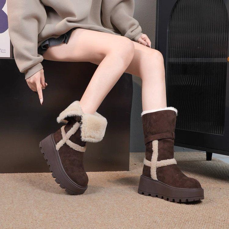 Women's large size padded thickened winter warm fur one snow boots padded lining ankle boots non-slip hiking sports cotton boots