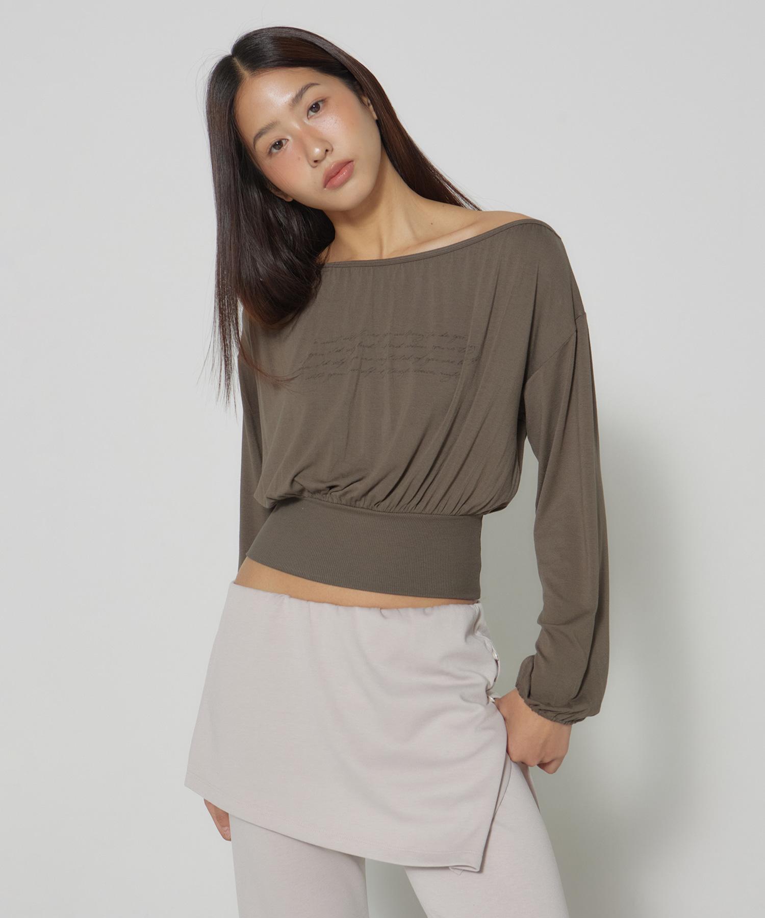 Dear Stalker Tina Shirring Boat-Neck Long-Sl T - Mocha Mocha/Free
