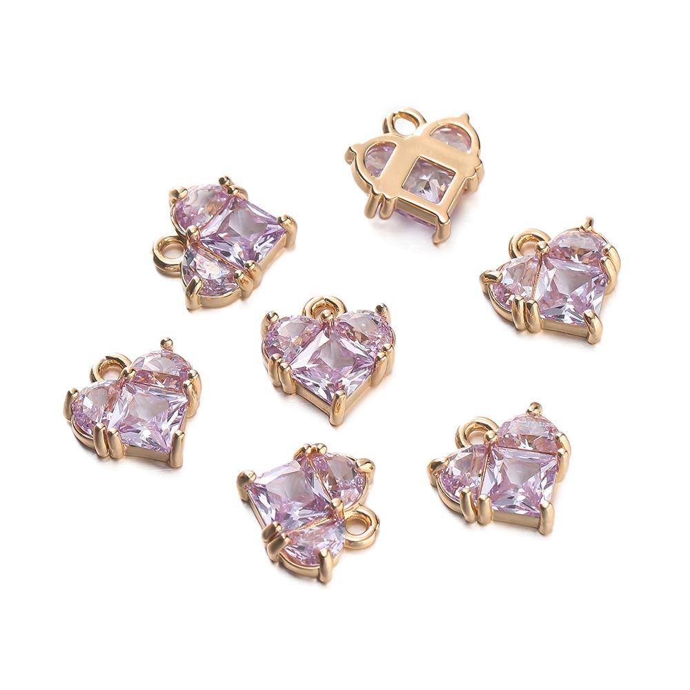 2Piece/Lot 18K Gold Color Plated Heart Charms Pendants with Zircon for DIY Bracelet Necklace Jewelry Making Accessories