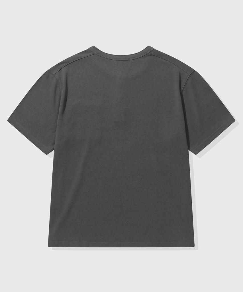 KIIMUIR [Crop] Heavy Cotton Roll-Up Henley Neck Short Sleeve T-Shirt_Charcoal