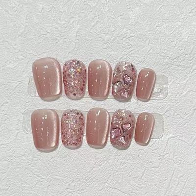 Wearing Armor Handmade Short Armor Piece High-end Pink Cat Eye Nail Art Ins Style Armor Piece Removable