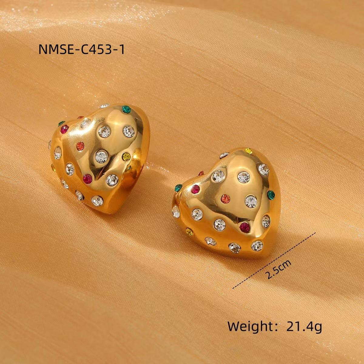 GEMCHIC Women s 18K Gold Plated Stainless Steel Heart Earrings with Rhinestones