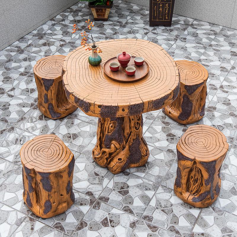 New Outdoor Faux Wood Patio Table and Chairs Set - Round Balcony Bistro Furniture for Gardens and Villas