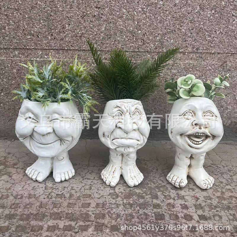 Muggly Ausdruck Statue Blumentopf – Lustige Muggle Ausdruck Skulptur – Harz Sukkulenten Topf – Schreibtisch Garten Dekoration