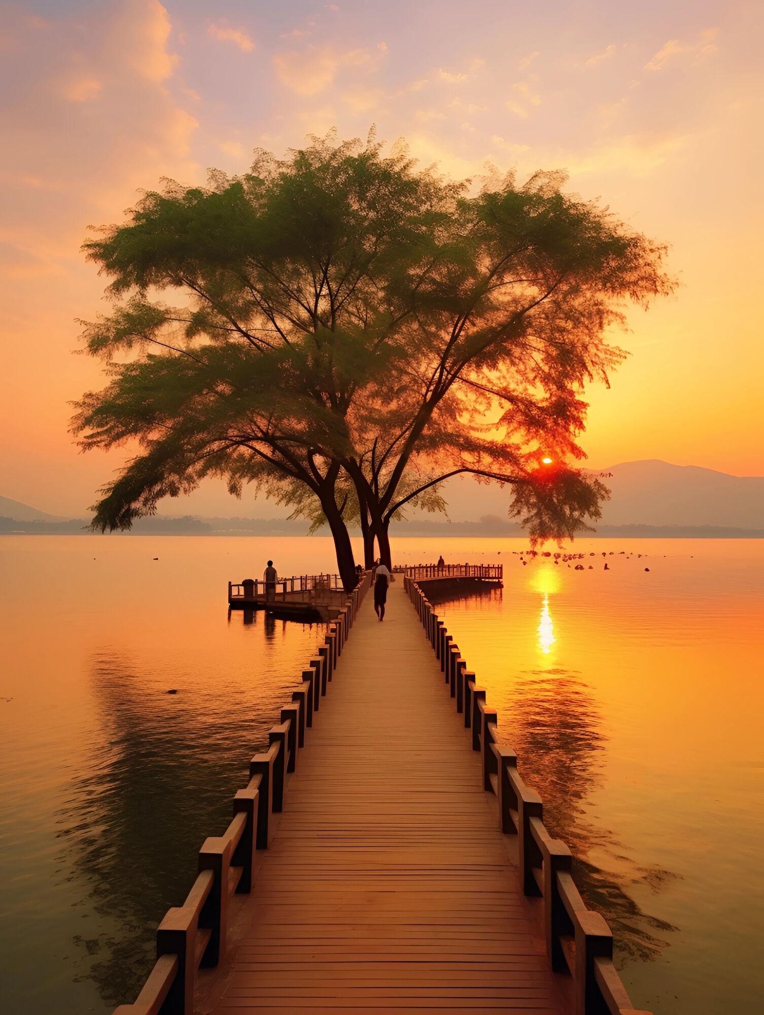 

DIY Алмазная картина Закат Пейзаж Стразы Картина Озеро Мозаика Дерево Рукоделие Вышивка Мост Подарок ручной работы Full Round 20x30CM