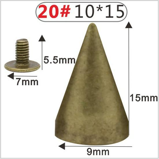 Punk Spike Alloy Bullet Rivet Horn Cone with Base Screw for Apparel, Bags, Shoes