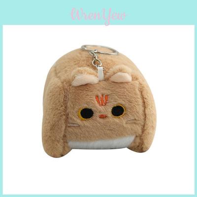 Adorable Fluffy Cat Keychain Plush Toy Soft Cartoon Square Kitty Bag Charm