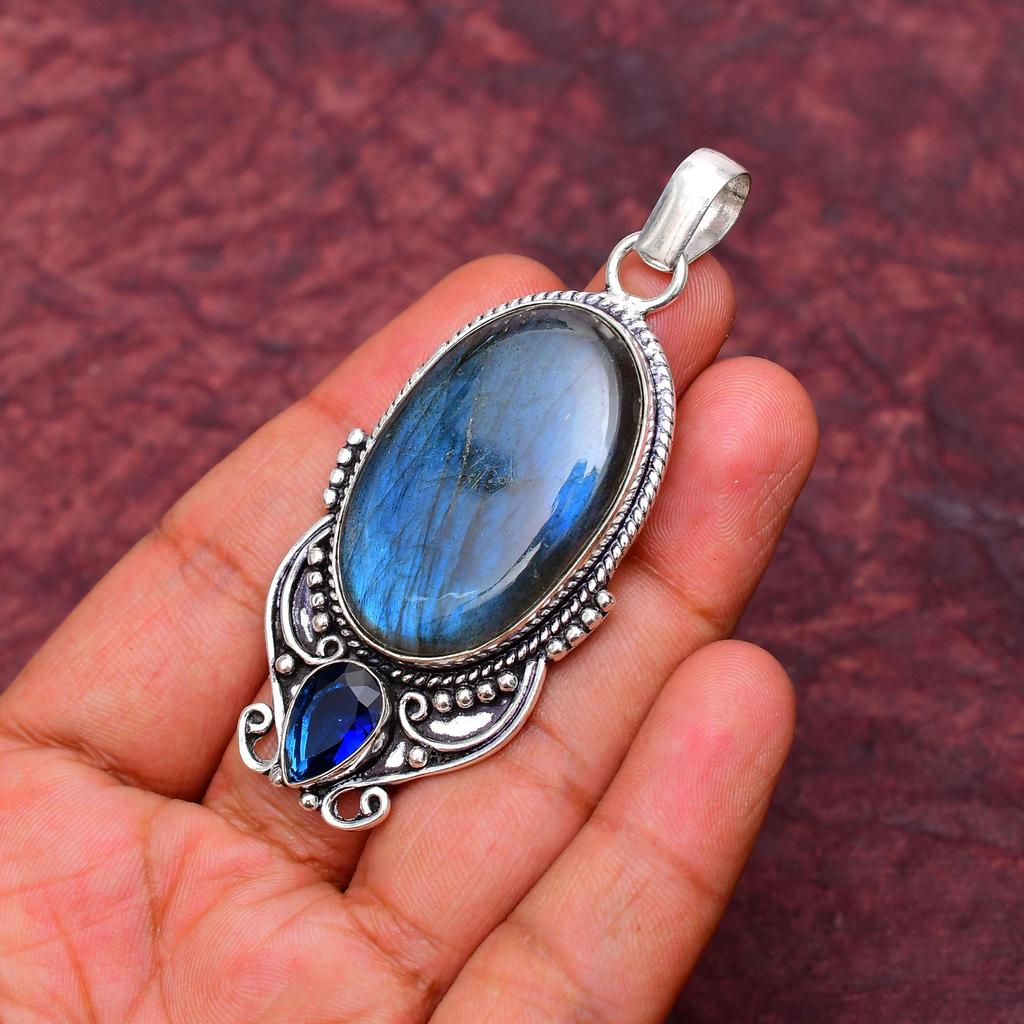 Awesome Labradorite Gemstone Pendant: 925 Sterling Silver Handmade Pendant Necklace Jewelry