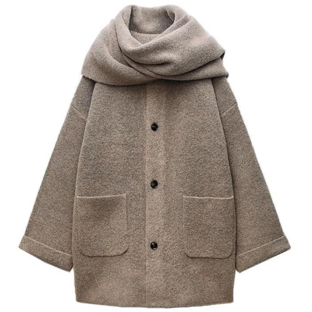 

Женский вязаный кардиган с шарфом, облегающая повседневная куртка с длинным рукавом и карманами в стиле пэчворк, элегантный офисный женский свитер L