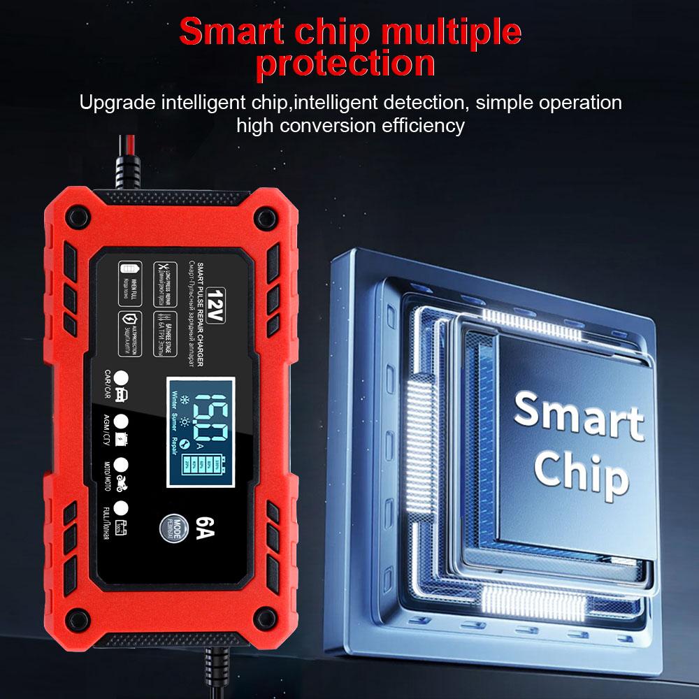 Portable Battery Maintenance SUV 12V 6A Car Motorcycle Battery Charging Intelligent Pulse Repair Lead-Acid Smart Battery Charger
