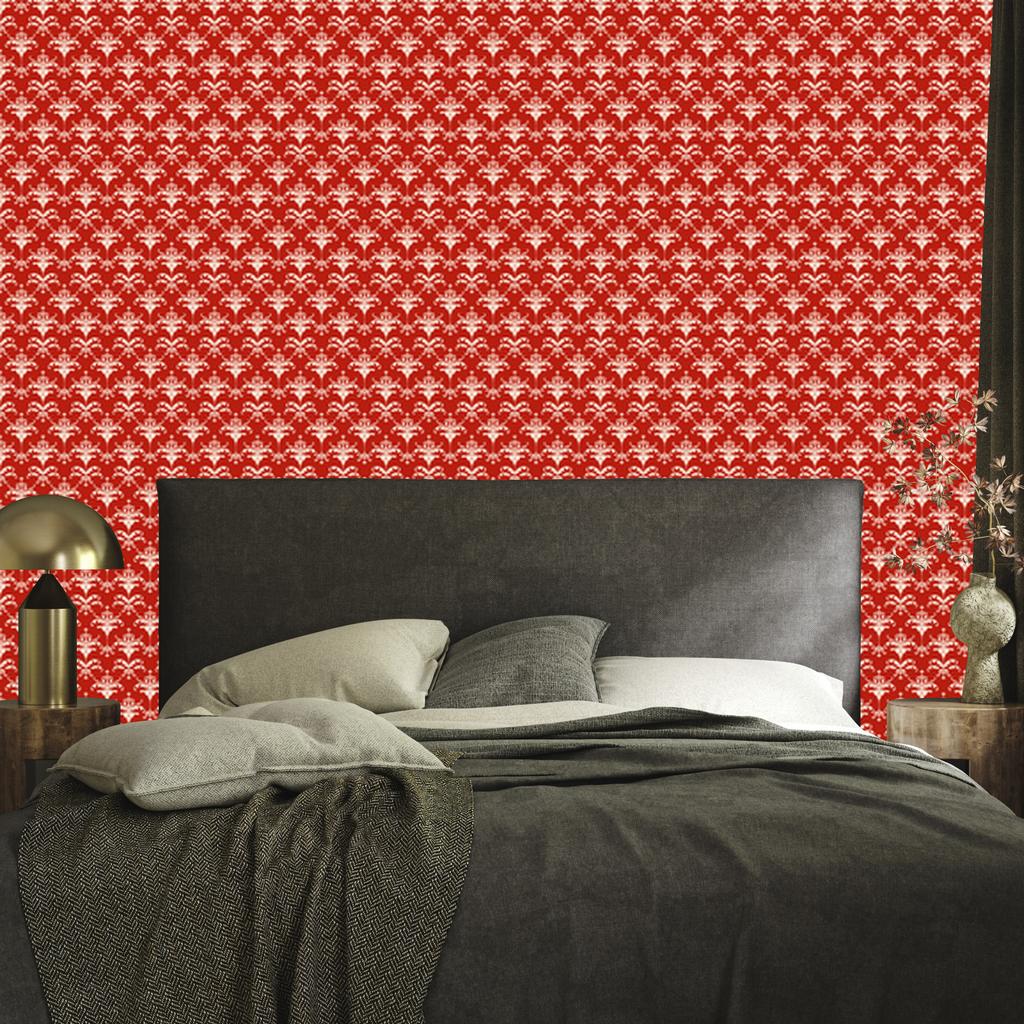 Christmas Damask Wallpaper Red and Coral 50x1000